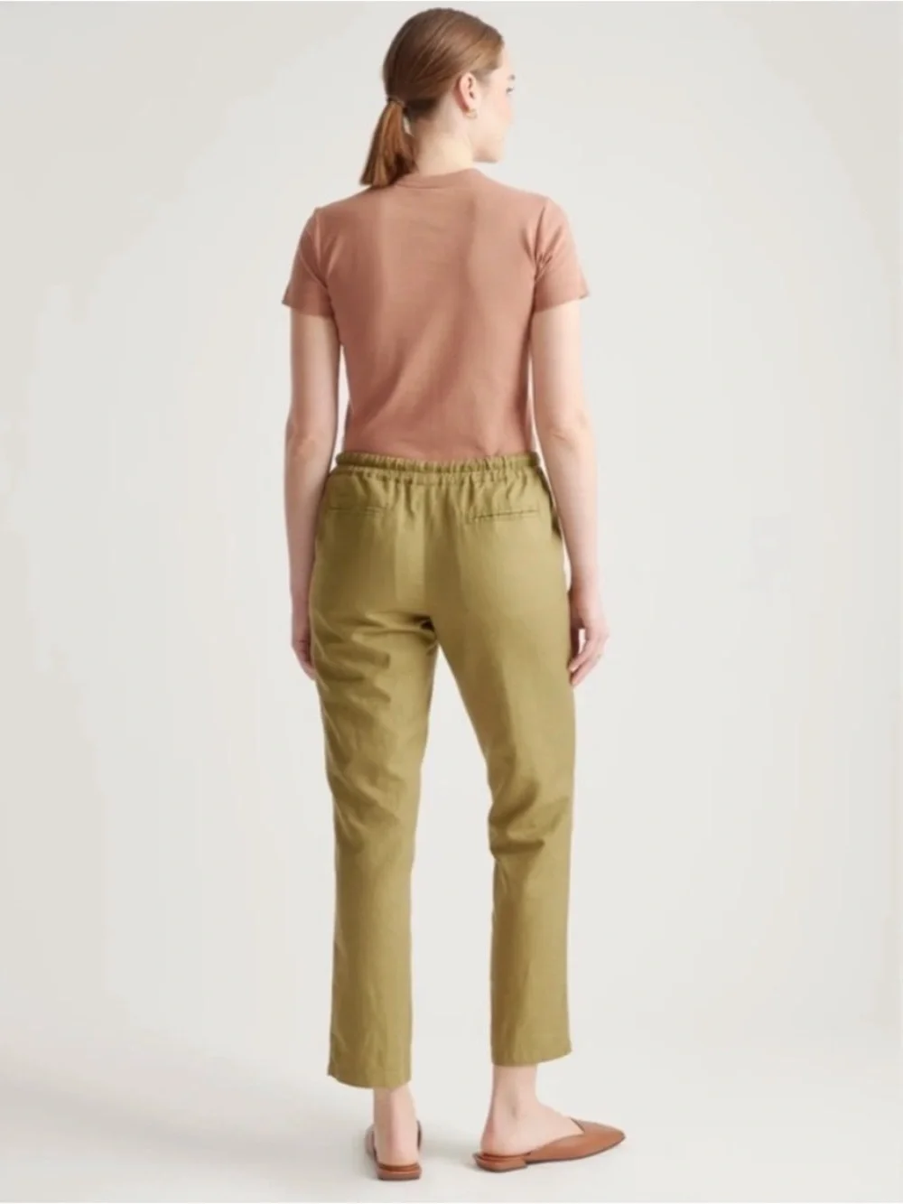 Quince Organic Cotton Linen Twill Straight Leg Pant Army Green Crop Medium